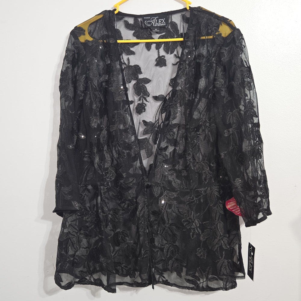 M#84 Alex Evenings Womens 1 pc. Only Black Lace Jacket‎ Size 1x